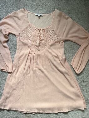 Purple Snow Peach Crochet Yoke Long Sleeve Tunic